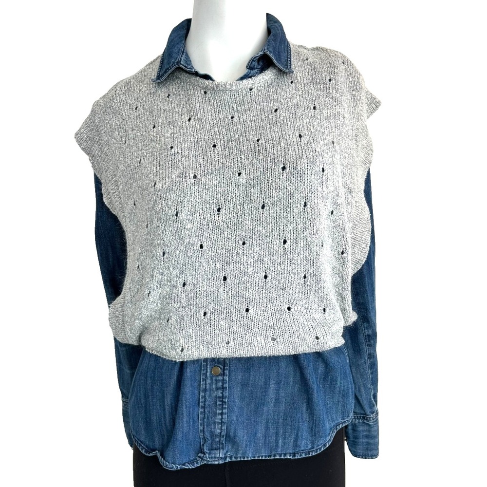 VTG Favorites Silk Angora Knit Sweater Vest Grey Open Side Grandpa Core Pointell